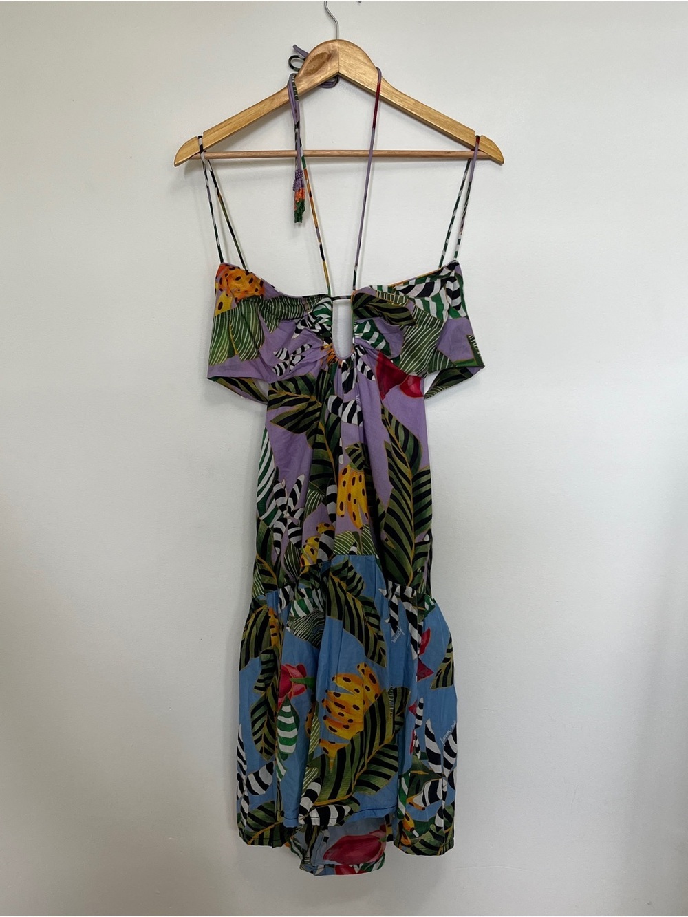 Farm Rio Tiered Purple Halter Neck Mini Dress - Picture 2 of 7